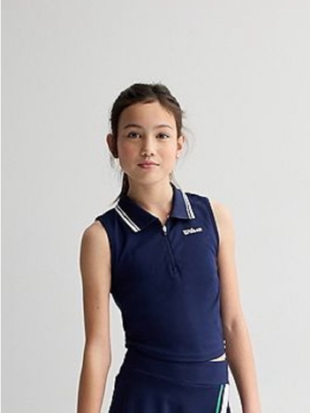 Wilson Girls Sleeveless Cropped Quarter Zip Polo Tank - Navy, Medium